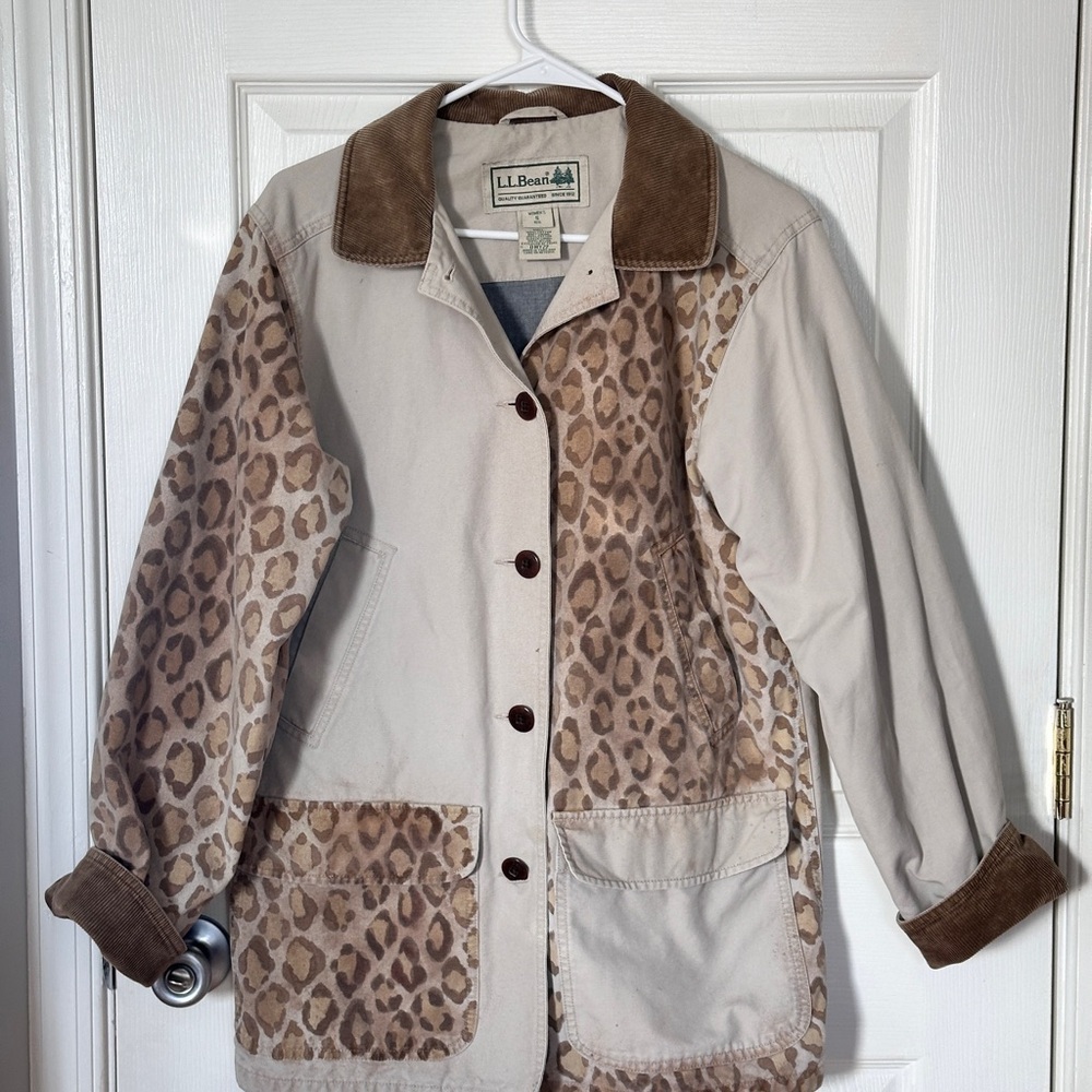Vintage L.L. Bean Handpainted Beige & Leopard Jacket